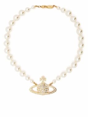Vivienne Westwood Mini Bas Relief Pearl Necklace Gold White Pearls Bracelet Avai